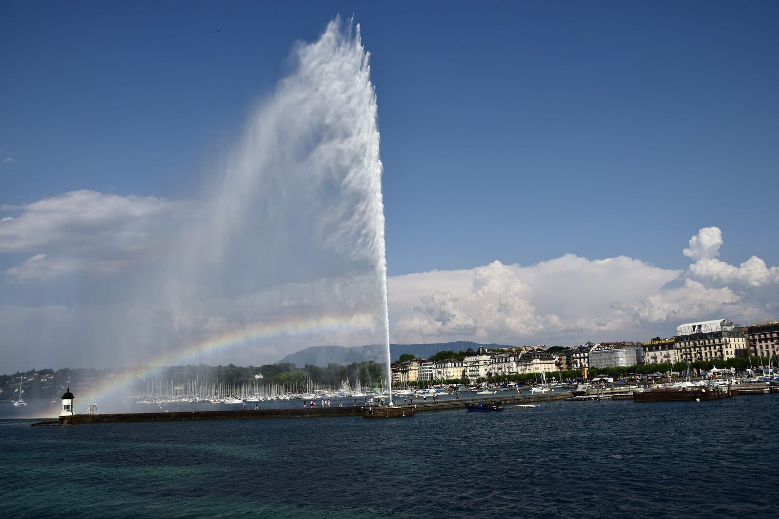 Genfersee mit dem Jet d'Eau und internationalen Organisationen