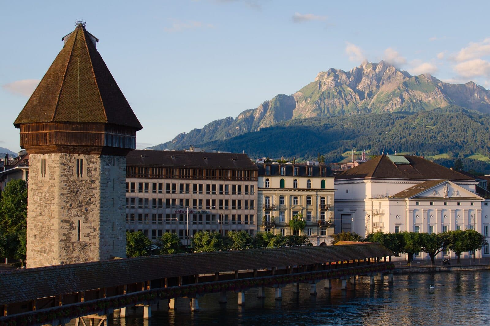 Kapellbrücke, Vierwaldstättersee und der Pilatus in Luzern